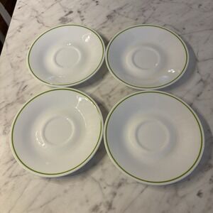 Vintage Corelle Corning Shadow Iris‎ White & Green Rim Saucer Plate Set of 4